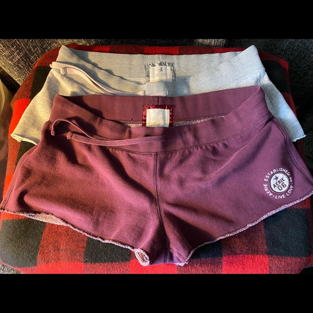 Juniors - 2 pair Aerie/American Eagle. Gently worn, fleece shorts. Size Large